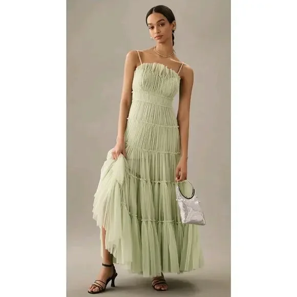 NWT Anthropologie Geisha Designs Tiered Tulle Dress Mint Green Size Small